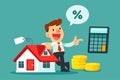 businessman calculates mortgage rate for house