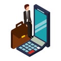 Businessman with calculator math and set icons Royalty Free Stock Photo