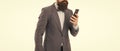 Businessman calling client hold smartphone. Good business talk. Man manager phone conversation. Guy with smartphone call Royalty Free Stock Photo