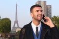 Businessman calling by phone from Paris Royalty Free Stock Photo