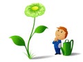 Businessman with can and green dollar flower plant Royalty Free Stock Photo