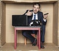 Businessman can not handle a mobile phone Royalty Free Stock Photo