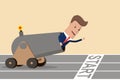 Businessman in cannon on start. Starting career, business concept. Vector illustration