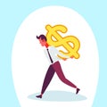 Businessman carry back dollar icon male money exchange concept growth wealth cartoon character isolated full length flat