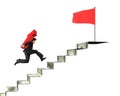 Businessman carrying arrow on money stairs to top red flag Royalty Free Stock Photo