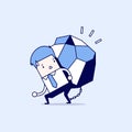 Businessman carrying a big rock. Cartoon character thin line style vector.