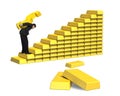 Businessman carrying bullion on gold stairs