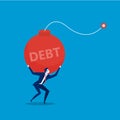 Businessman with carrying debt bomb. flat illustration