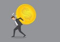 Businessman Carrying Heavy Gold Coin on his Back Vector Cartoon