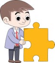 businessman is carrying puzzle pieces, thinking about finding solutions to business problems