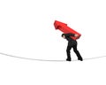 Businessman carrying red arrow sign balancing on tightrope