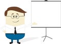 Businessman cartoon with blank flip chart