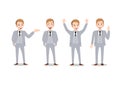 Businessman cartoon character, set of four poses. Vector illustration