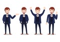 Businessman cartoon character, set of four poses. Vector illustration