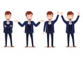 Businessman cartoon character, set of four poses.