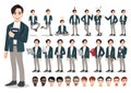 Businessman cartoon character set. Handsome business man in office style smart suit . Vector illustration Royalty Free Stock Photo