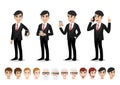 Businessman cartoon character set. Handsome business man in office style smart suit . Vector illustration Royalty Free Stock Photo