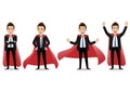 Businessman cartoon character in a superhero costume, Business winner concept with of hero in various poses.Super manager set. Royalty Free Stock Photo