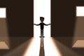 Businessman Cartoon Door Light Standing. Opportunities and business leader concept