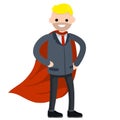 Businessman. Cartoon flat illustration. Superhero in red cloak