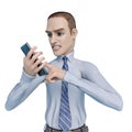 Businessman cartoon getting bad news on the cellphone