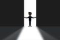 Businessman Cartoon Standing in Door Light. Opportunity and business Leader concept