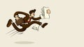 businessman cartton character in hurry jump. bring Business suitcase and paper work vector illustration