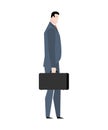 Businessman with case goes isolated. Manager with suitcase