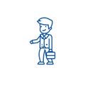 Businessman with case sign line icon concept. Businessman with case sign flat vector symbol, sign, outline illustration Royalty Free Stock Photo