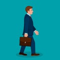 Businessman with case vector illustration. Walking man with briefcase, side view Royalty Free Stock Photo