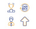 Businessman, Cashback and Winner podium icons set. Upload sign. Vector