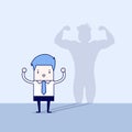 Businessman casting strong man shadow. Cartoon character thin line style vector Royalty Free Stock Photo