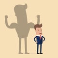 Businessman casting strong man shadow. Businessman standing in front of his own muscular shadow showing his inner strength. Vector