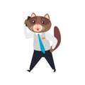 Businessman cat talking on the phone, humanized animal cartoon character at work vector Illustration Royalty Free Stock Photo