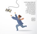 Businessman catch money dollar run flat drawing.