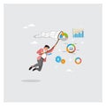 Businessman catch statistical data graph and chart with butterfly net Royalty Free Stock Photo
