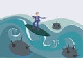 Businessman catches the wave among the dangerous waters Royalty Free Stock Photo