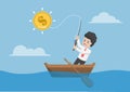Businessman catching dollar coin by fishing rod. Royalty Free Stock Photo