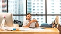 Businessman caucasian drinking coffee and relax after work hard. Royalty Free Stock Photo