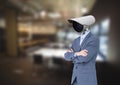 Businessman with CCTV head at office Royalty Free Stock Photo