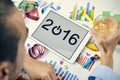 Businessman celebrating the new year in his office Royalty Free Stock Photo