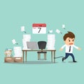 Businessman chained to the office desk on sunday vector illustration