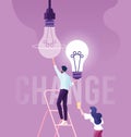 Businessman change light bulb, changed the idea