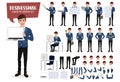 Businessman character creation kit vector set. Business man characters for office sales presentation editable create.