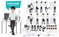 Businessman character creation kit and vector set. Business man young asian male characters office employee. Royalty Free Stock Photo