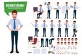 Businessman character creation vector set. Business man characters editable kit create face and hand body parts movement isolated.