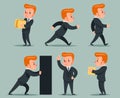 Businessman Character Different Positions and Actions Icons Set Retro Cartoon Design Vector Illustration