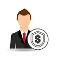 Businessman character dollar shield icon Royalty Free Stock Photo