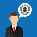Businessman character dollar shield icon Royalty Free Stock Photo