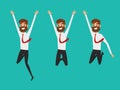 Businessman character flat design. Happy and successful businessman jumping in the air celebrating their success.